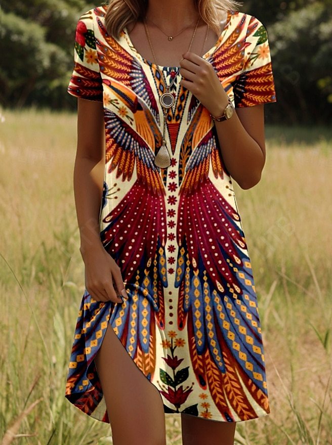 Isla™ – Kleid mit Rundhalsausschnitt und indischem Musterdesign