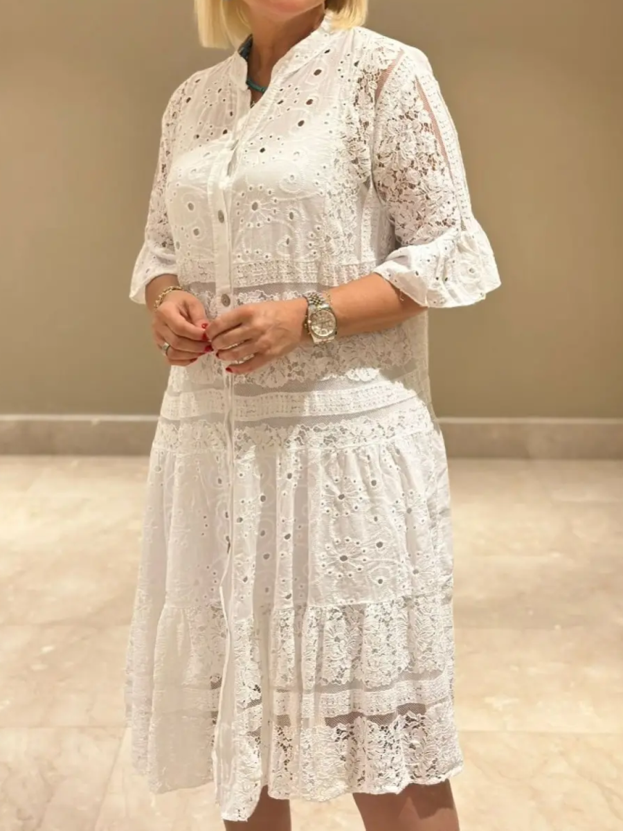 Emberly™ – Besticktes Kleid mit Knopfleiste und lässigem Schnitt