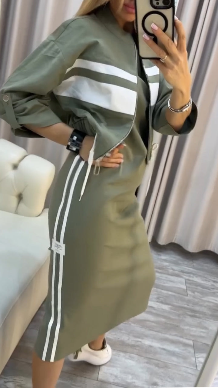 Feyra™ - Stilvolles Damen-Set mit Rundhalsausschnitt-Kleid und passender Jacke