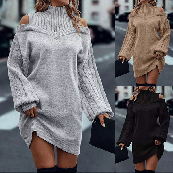 Laira™ – Hochkragen Kleid mit Zopfmuster
