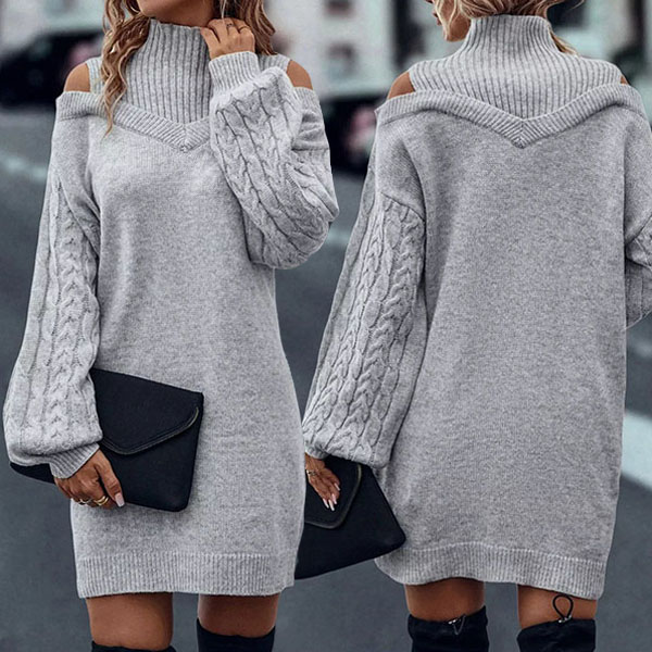 Laira™ – Hochkragen Kleid mit Zopfmuster