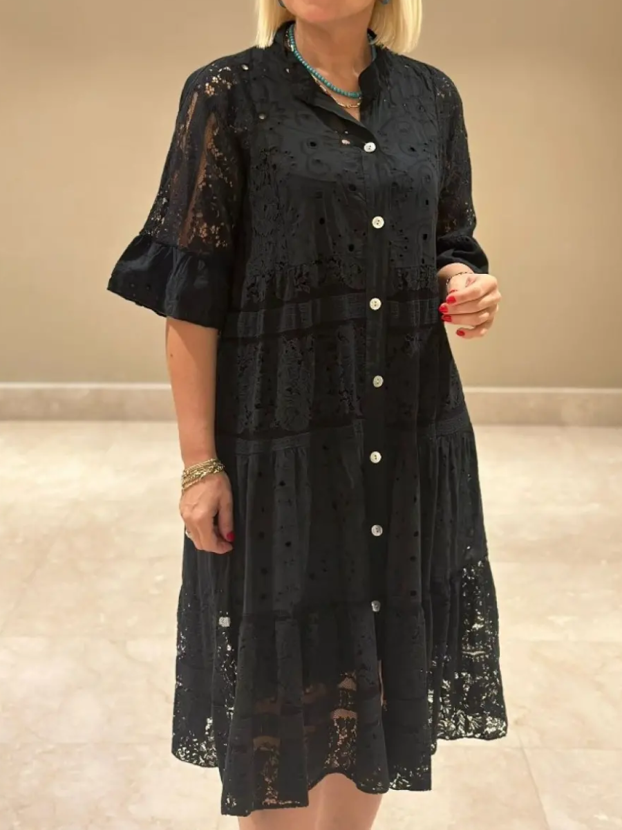 Emberly™ – Besticktes Kleid mit Knopfleiste und lässigem Schnitt