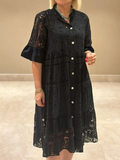 Emberly™ – Besticktes Kleid mit Knopfleiste und lässigem Schnitt