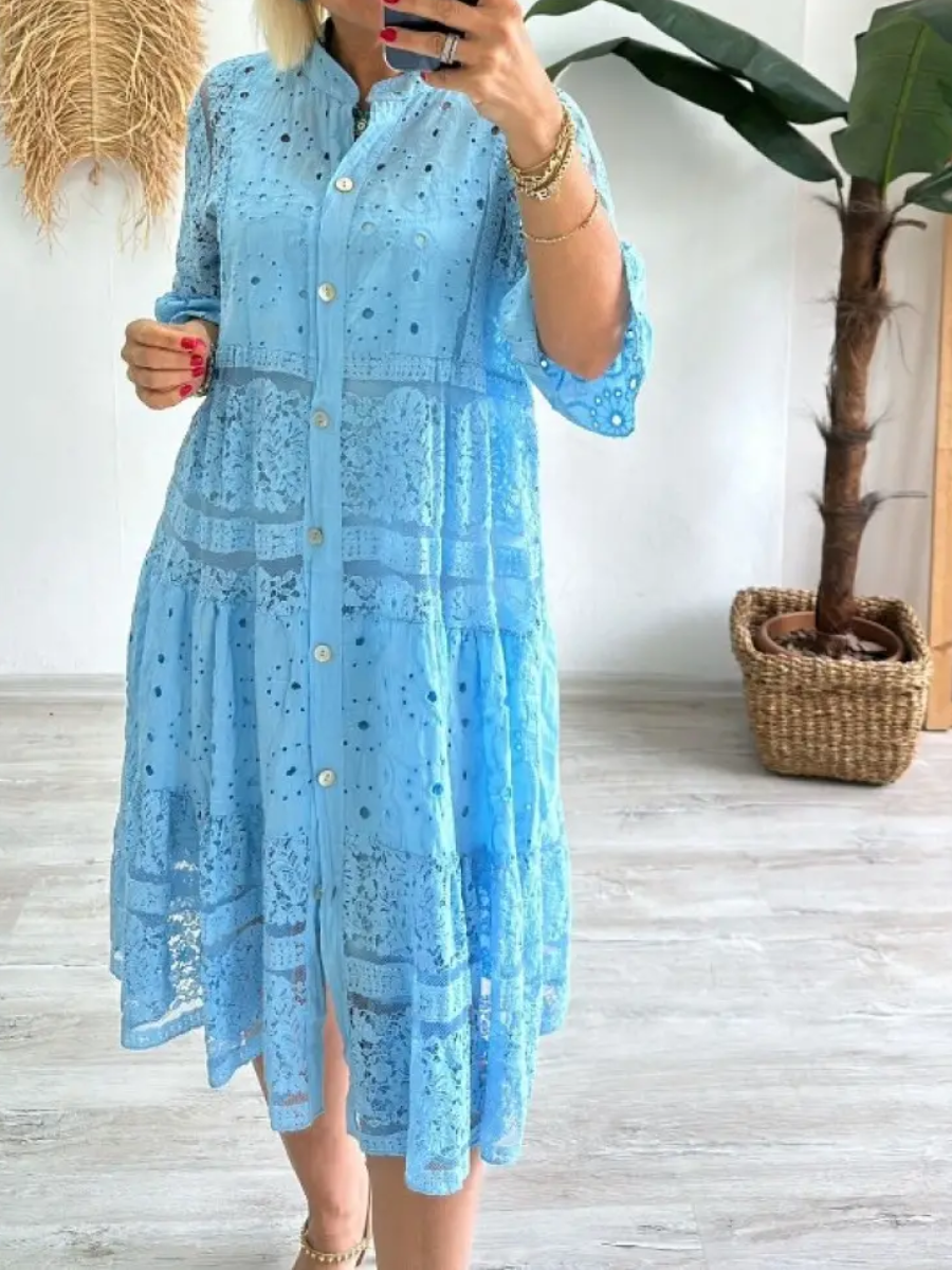 Emberly™ – Besticktes Kleid mit Knopfleiste und lässigem Schnitt