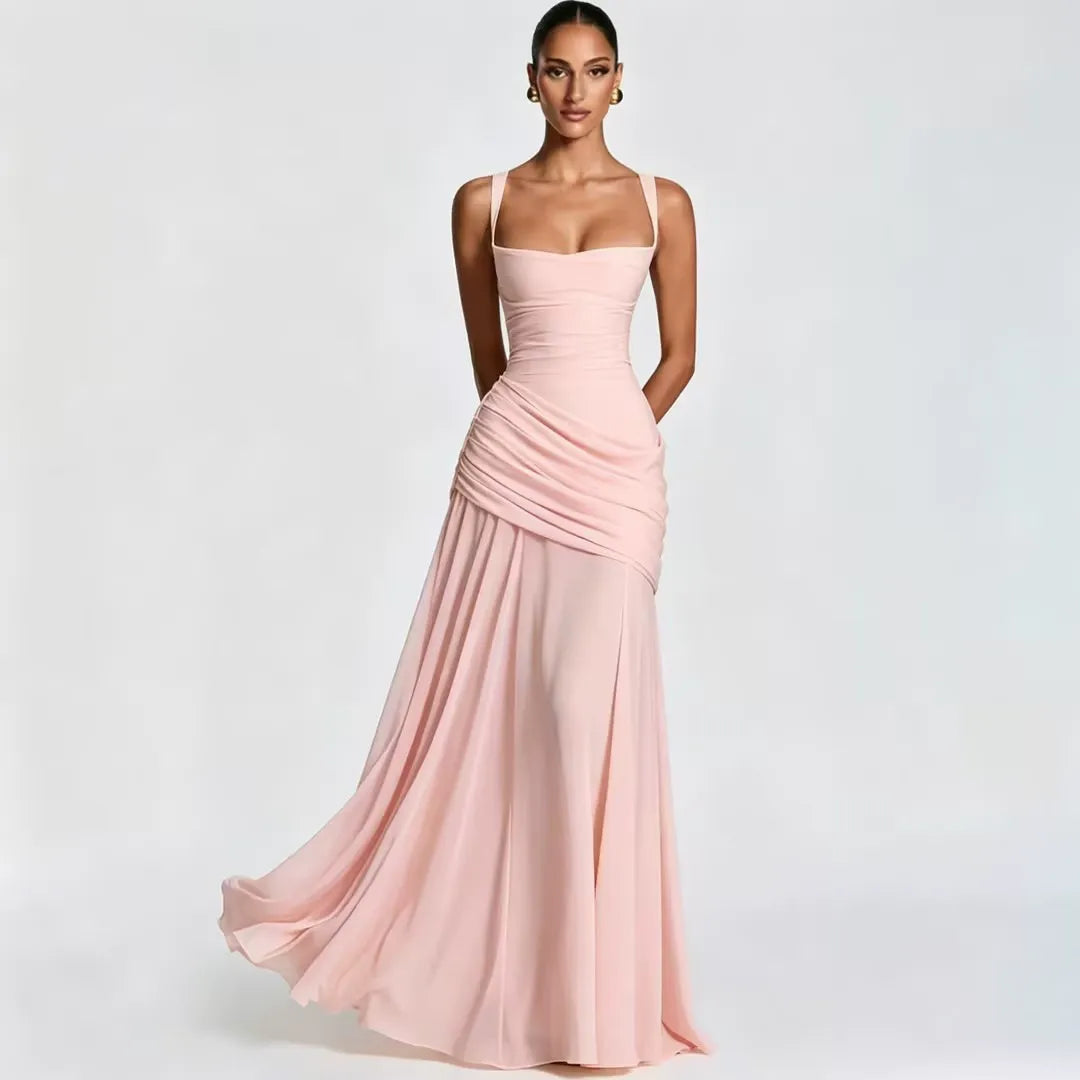 Estelle | Maxikleid mit Gerafftem Eckigem Ausschnitt