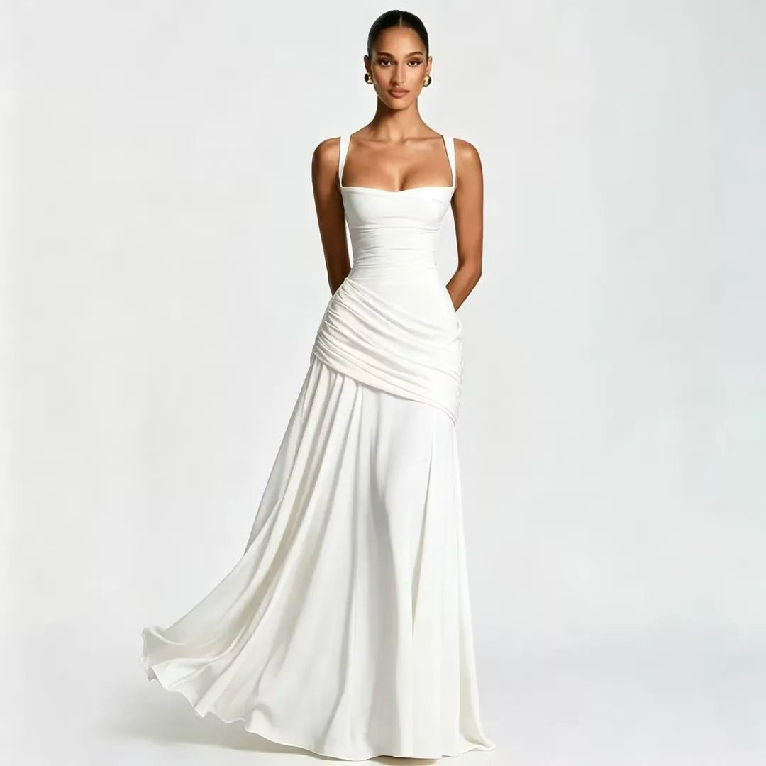 Estelle | Maxikleid mit Gerafftem Eckigem Ausschnitt