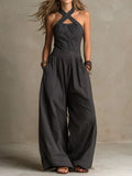 Savenora | Eleganter Leinen-Baumwoll-Jumpsuit mit Kreuz-Ausschnitt