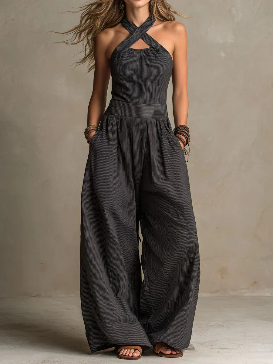 Savenora | Eleganter Leinen-Baumwoll-Jumpsuit mit Kreuz-Ausschnitt